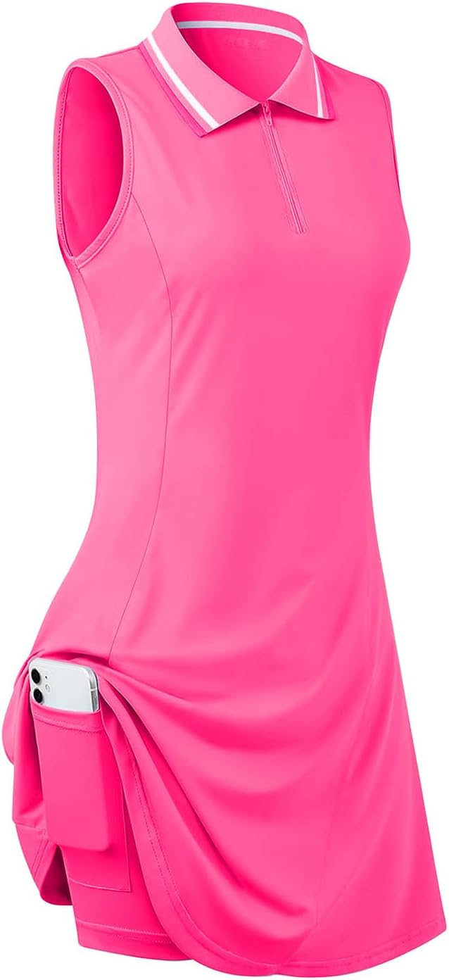 Womens Sleeveless Golf Tennis Dresses with Inner Shorts for Comfort
