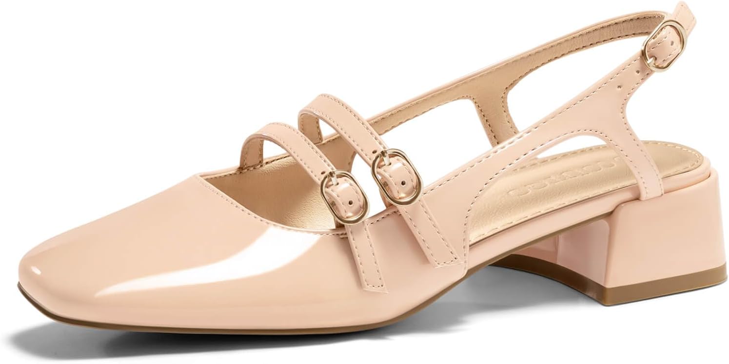 Coutgo Womens Mary Jane Chunky Low Heels Slingback Pumps