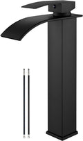 Airuida Vessel Sink Faucet Matte Black Tall Waterfall Design