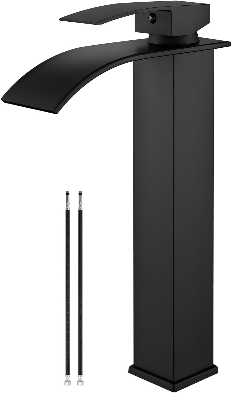 Airuida Vessel Sink Faucet Matte Black Tall Waterfall Design