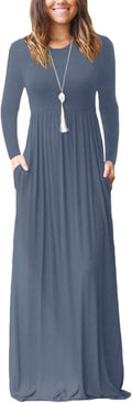 Women's Long Sleeve Loose Maxi Dress with Pockets - Flowy Comfort any