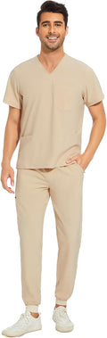 Men Scrubs Set V-Neck & Jogger Pants with 8 Pockets - Stretch Comfort