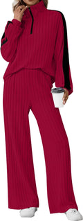 Womens 2 Piece Ribbed Knit Lounge Set - Cozy Half Zip Sweatsuit