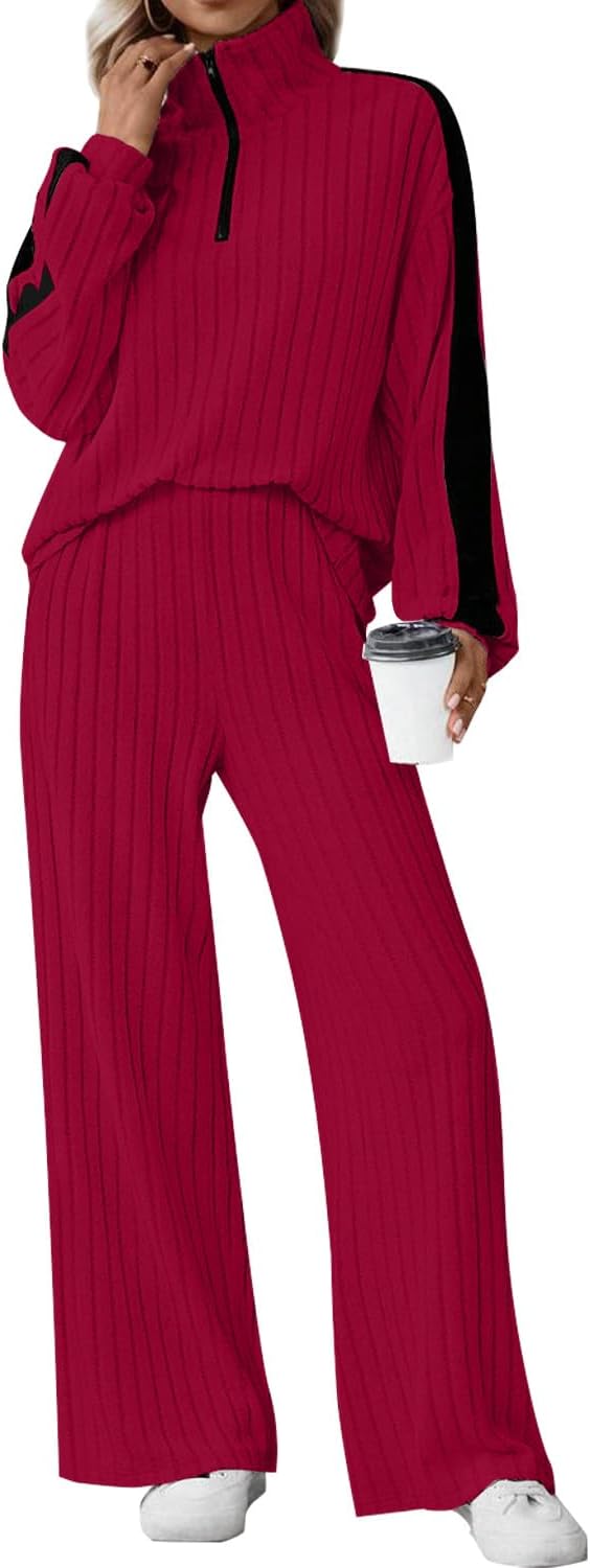 Womens 2 Piece Outfits Ribbed Knit Lounge Sets for Comfort