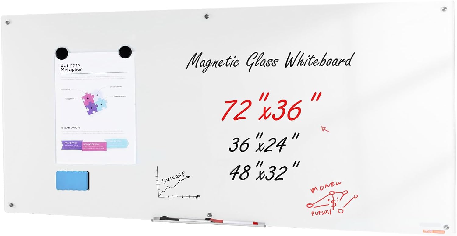 VEVOR Magnetic Glass Whiteboard 72x36 for Home and Office Use