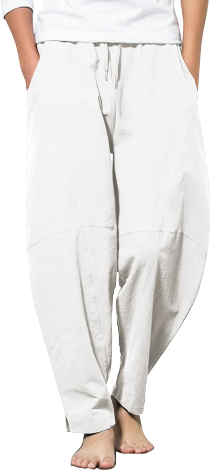 COOFANDY Men's Linen Harem Drawstring Pants for Summer Comfort