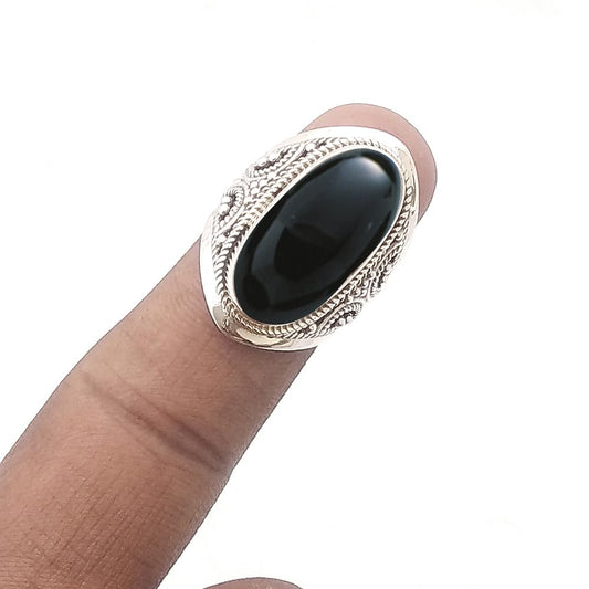 925 Sterling Silver Ring with Black Onyx for Women - Dainty Design