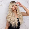 Long Curly Wavy Ombre Wig with Bangs 26 in - Heat Resistant, Natural