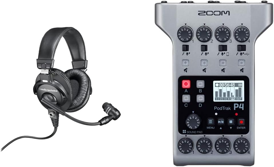 Audio-Technica BPHS1 Broadcast Stereo Headset and Zoom PodTrak P4