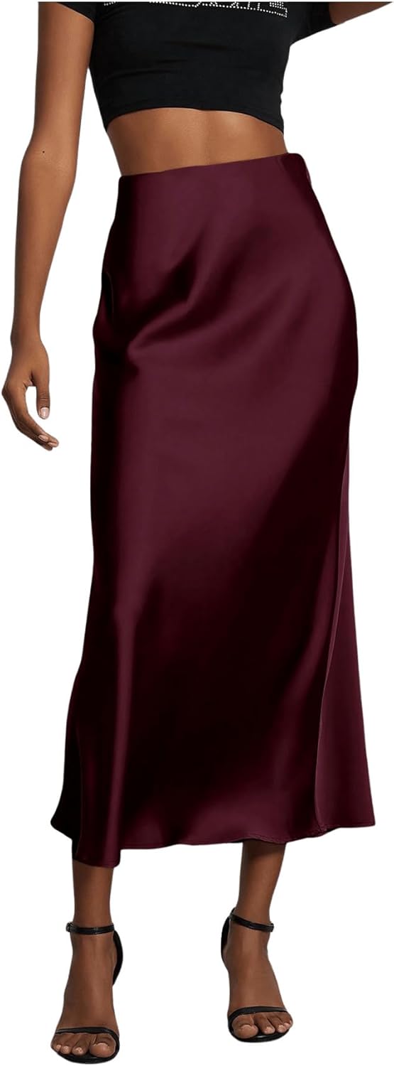 Elegant Satin Fishtail Midi Skirt for Women - Flared Style