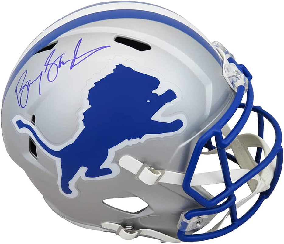 Barry Sanders Signed Lions Throwback Full Size Helmet Replica