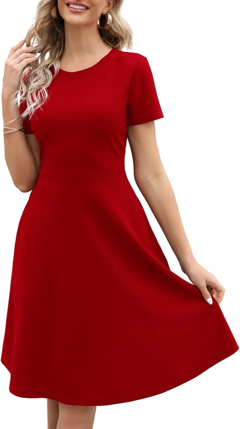 Women's Elegant Knee Length Floral Print Swing Dress with Pockets