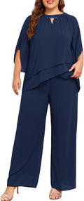 Plus Size Mother of the Bride Chiffon Pant Suit - Half Sleeve Elegant