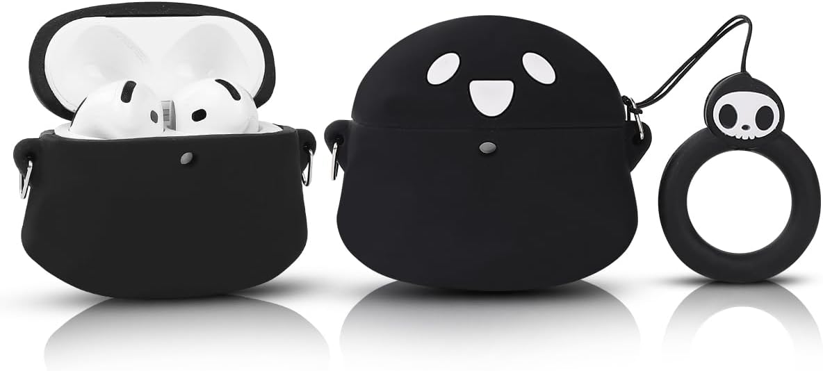 Ghost Black AirPods 4 Case - Cute 3D Cartoon Design by LEWOTE