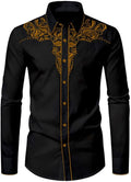 Stylish KISSQIQI Men's Western Cowboy Shirt with Button Down Design