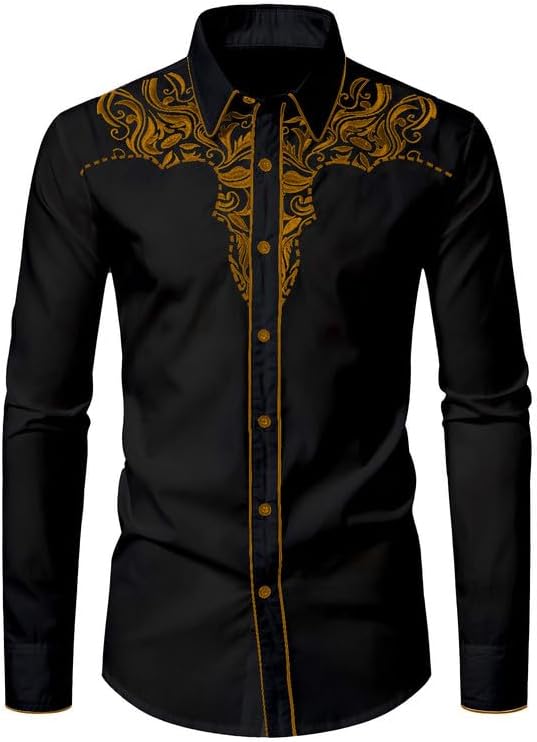 KISSQIQI Mens Western Cowboy Shirt Casual Button Down Style