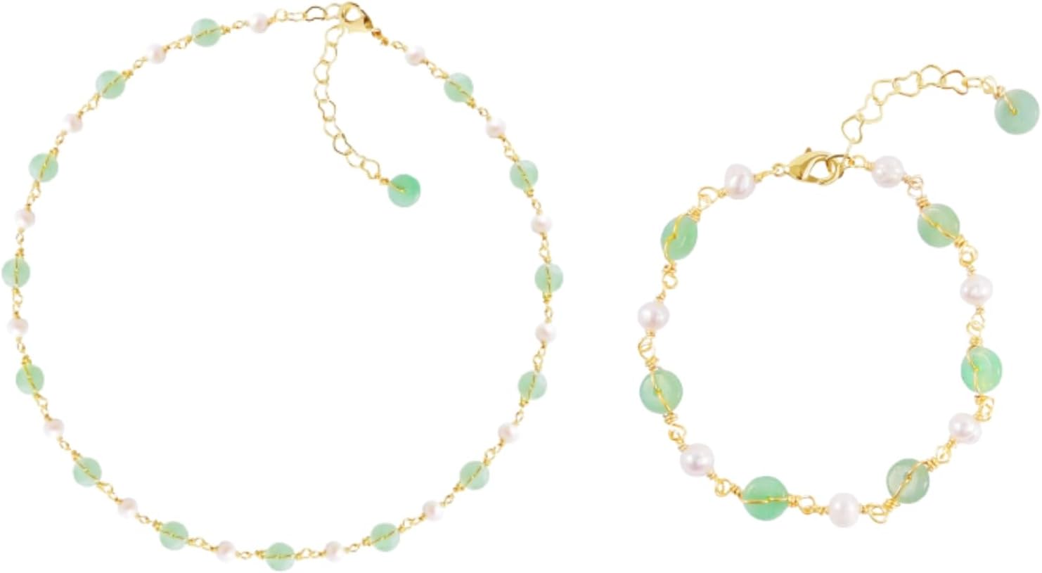 Natural Jade & Pearls Necklace Bracelet Jewelry Set for Women