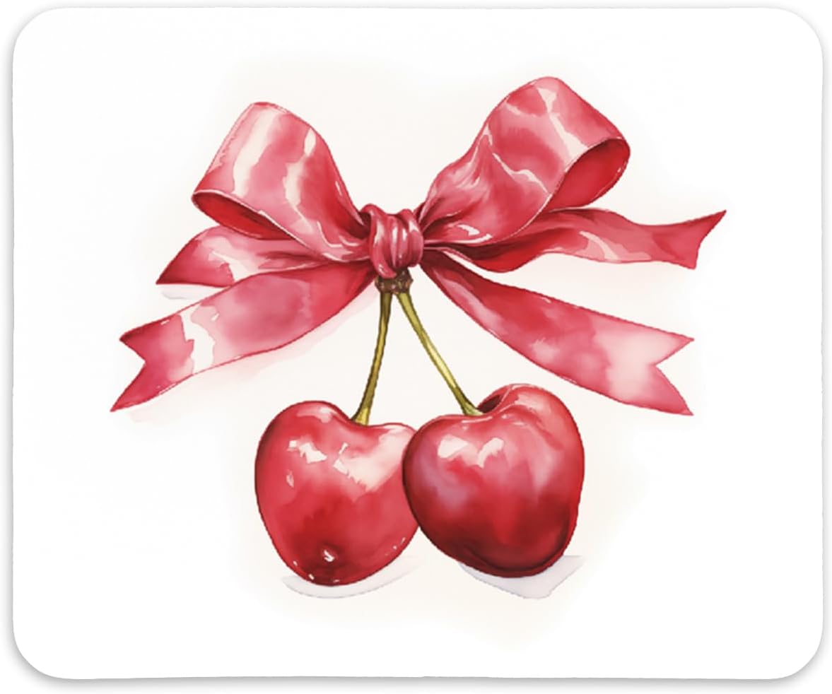 Pink Bow Cherry Mousepad, Non-Slip Base - QIYUHOY