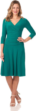 Rekucci Women's Slimming 3/4 Sleeve Fit-and-Flare Crossover Tummy