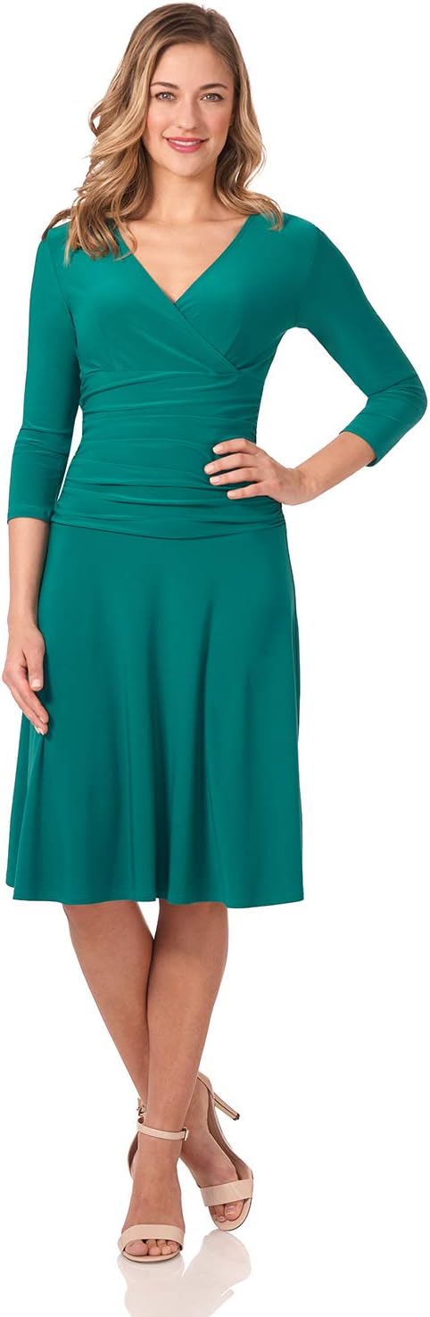 Rekucci Women's Slimming 3/4 Sleeve Crossover Tummy Control Dress