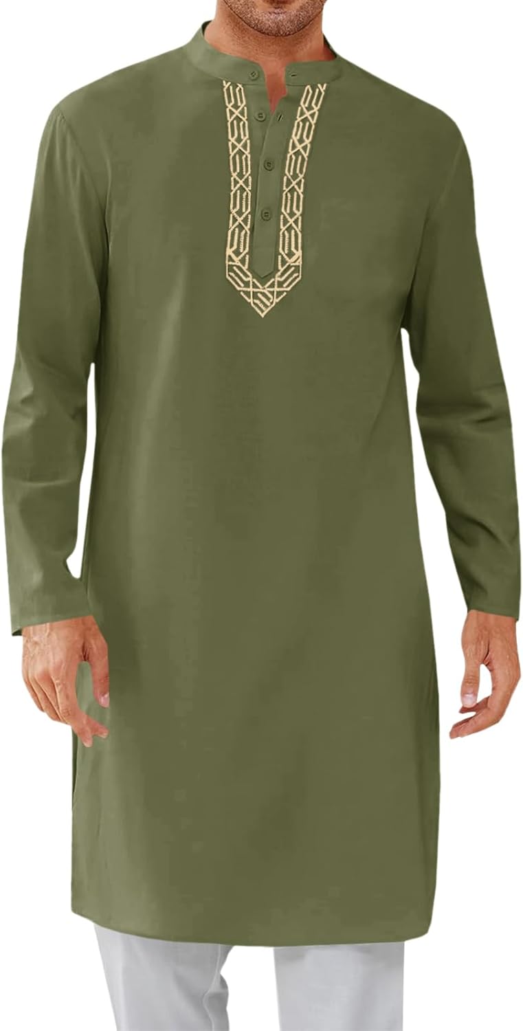 Runcati Mens Kaftan Thobe Button Down Casual Henley Shirt Review