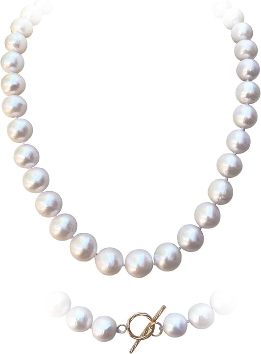 11-14MM Large Freshwater Pearls Necklace with Gold Filled Clasp