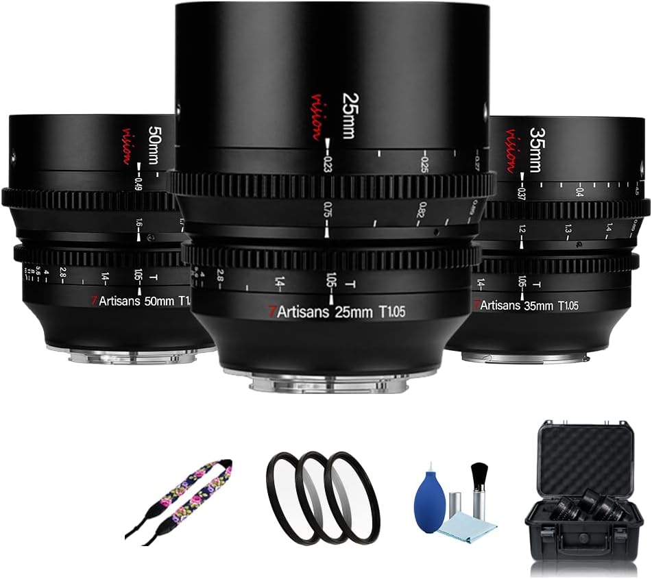 7artisans 25mm 35mm 50mm T1.05 Lens Kit for Cinematic Shots