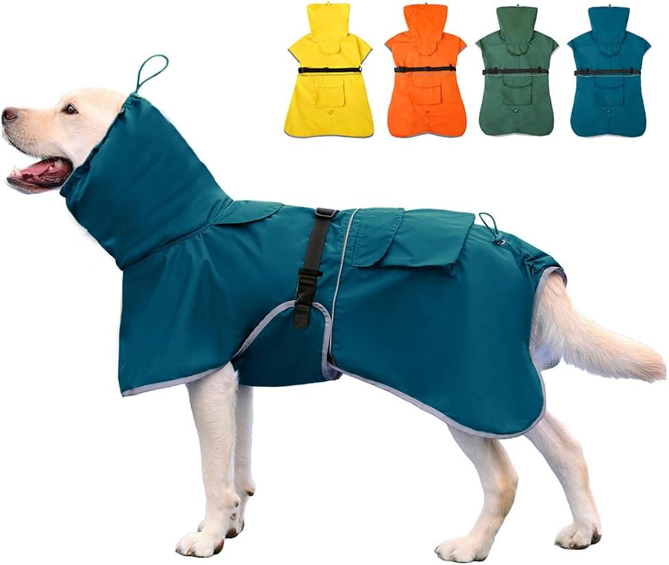 Reflective Dog Raincoat Waterproof Adjustable for Large Dogs