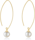 8mm Round AAAA+ Pearl Drop Threader Earrings for Women - Bridal