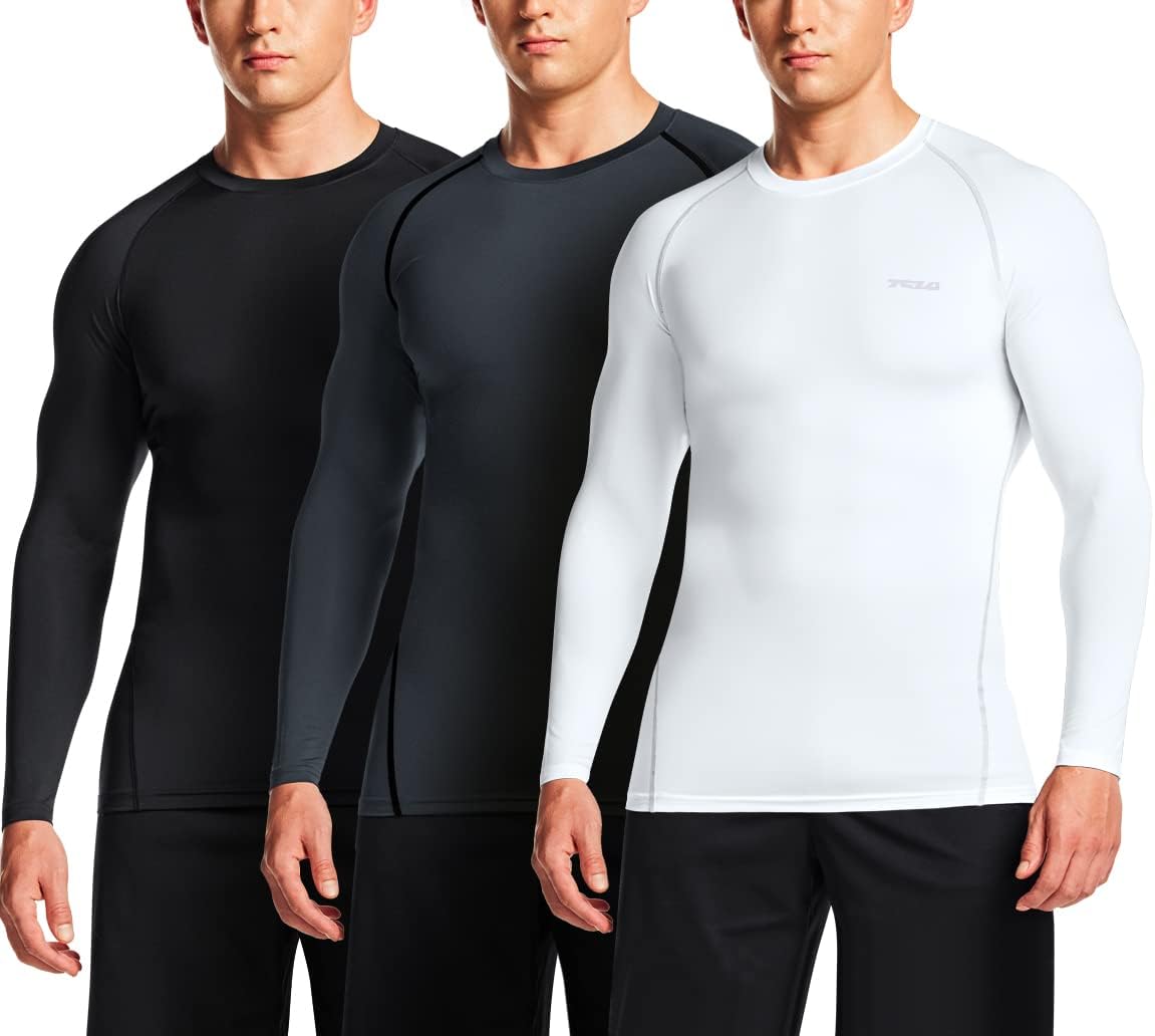 TSLA Men's UPF 50+ Compression Shirts for Active Sports Wear