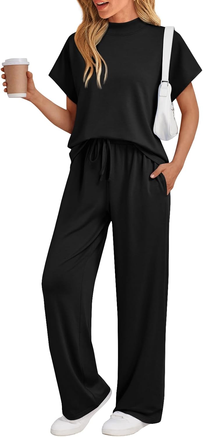 AUTOMET Women's Mock Neck Lounge Set for Summer Comfort