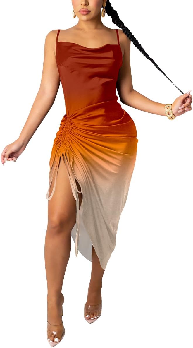 Women's Spaghetti Strap Satin Dress for Evening Parties