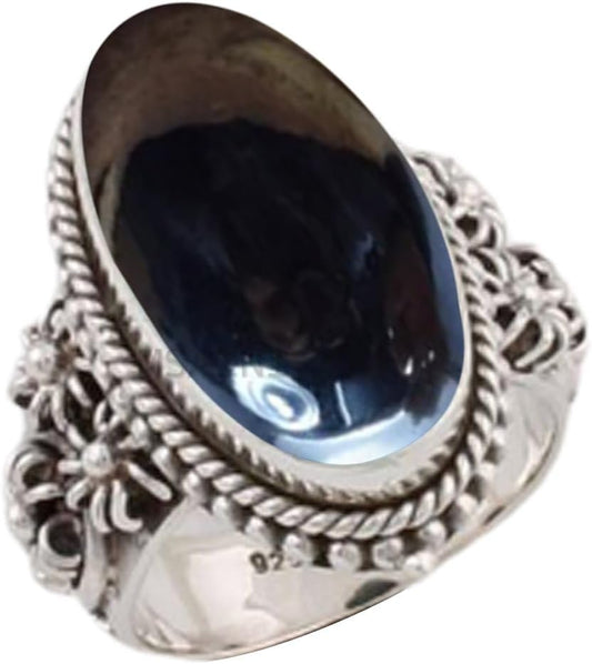 Solid 925 Sterling Silver Ring with Natural Blue Copper Turquoise