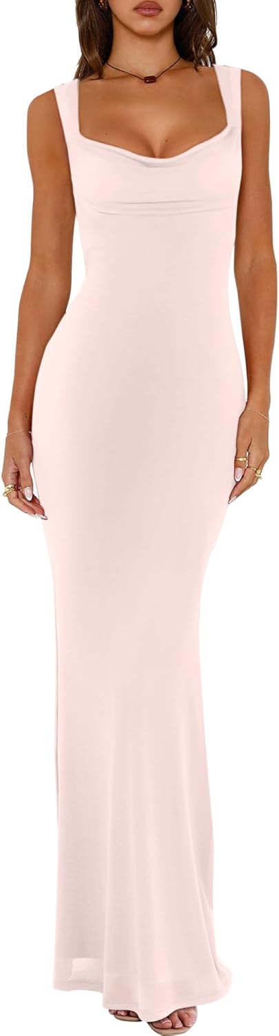 REORIA Women's Summer Cowl Neck Mesh Sleeveless Tank Dress