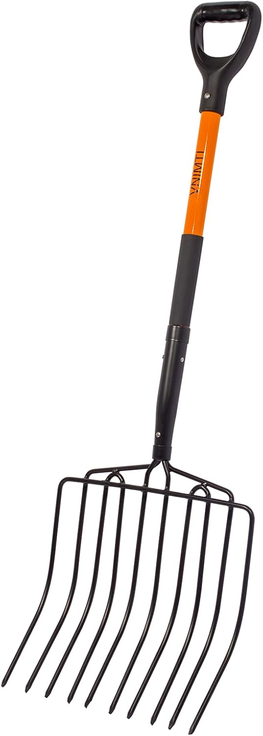 Heavy Duty Pitch Fork for Gardening with Fiberglass Handle