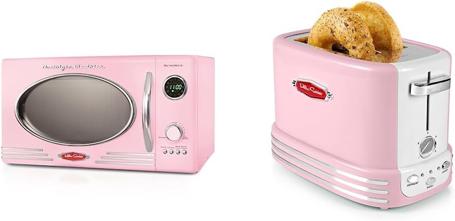 Retro Microwave + Toaster Combo Pack - 800W - 12 Settings - Pink
