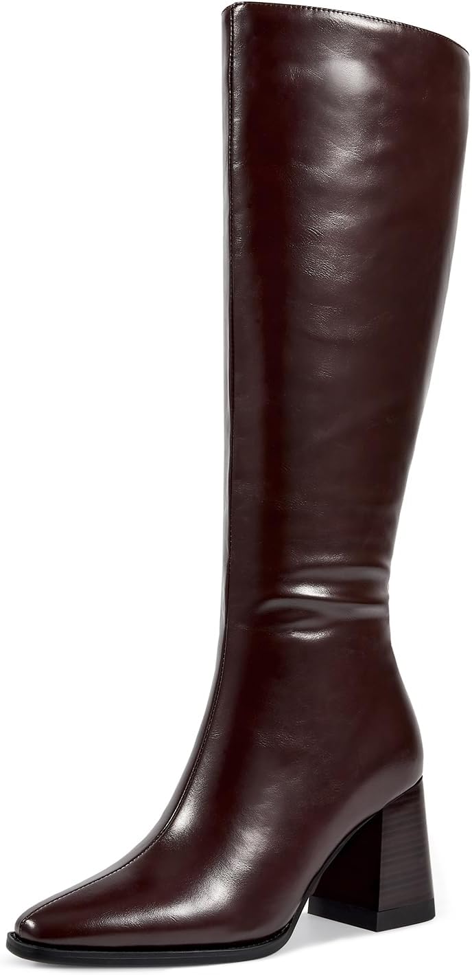 Wetkiss Rhinestone Chunky Pointed Toe Knee High Boots for Women