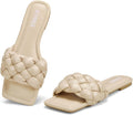 Braided Womens Sandals Square Open Toe Slide for Women - Summer Flat