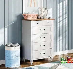 WAMPAT Tall Dressers for Bedroom with 5 Drawers, White Organizer