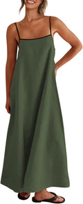 Shy Velvet Women's Linen Maxi Dress - Contrast Trim Backless