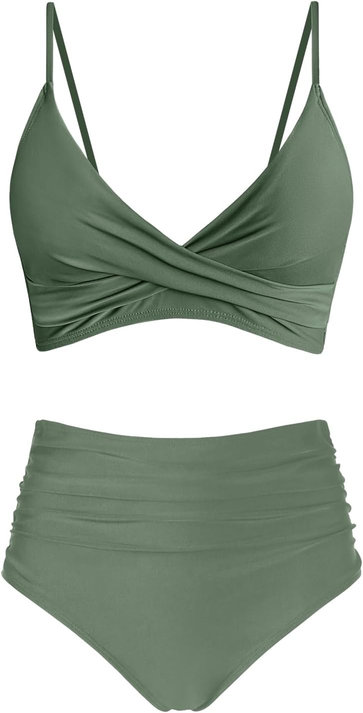 Women's High Waisted Bikini Sets with Push Up Twist Front Design