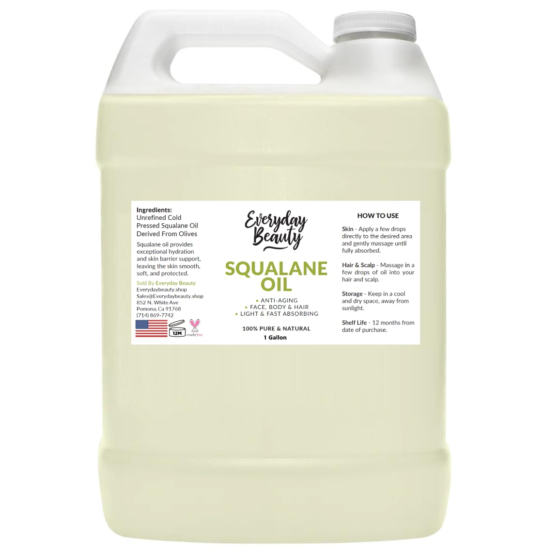 Squalane Oil Bulk - 100% Pure Natural Plant Derived Moisturizer