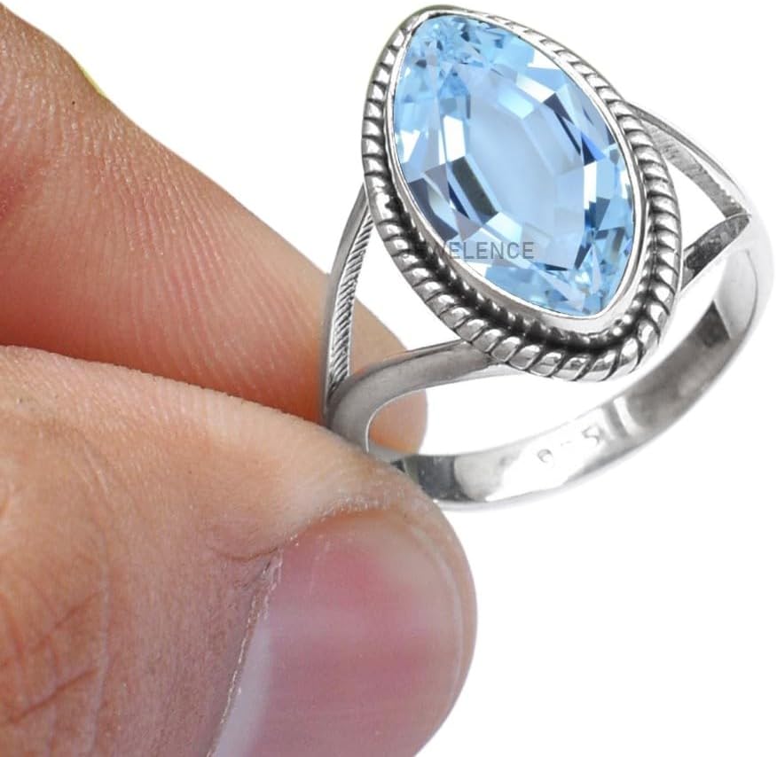 925 Sterling Silver Ring with Aquamarine Gemstone for Women