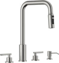 4 Hole Kitchen Faucet with Pull Down Sprayer - Dual Handle Brushed
