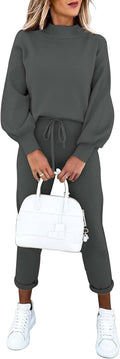 Women's 2 Piece Long Sleeve Pullover Sweatshirt Jogger Set - Casual