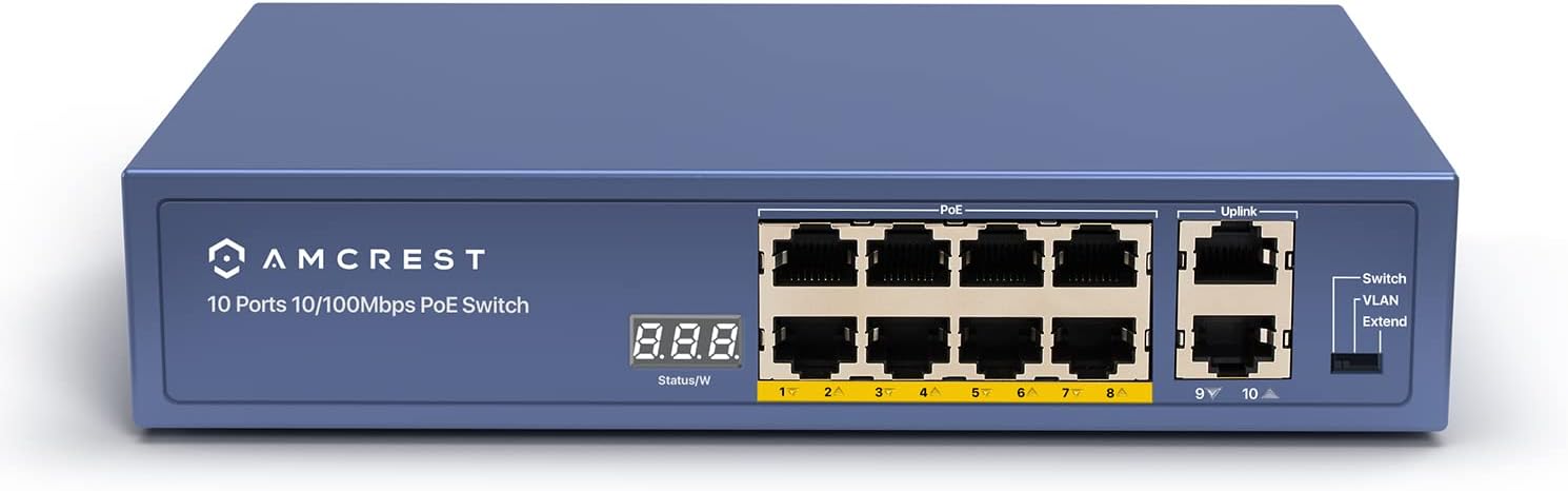 Amcrest 8-Port POE Switch for Reliable Power Over Ethernet Use