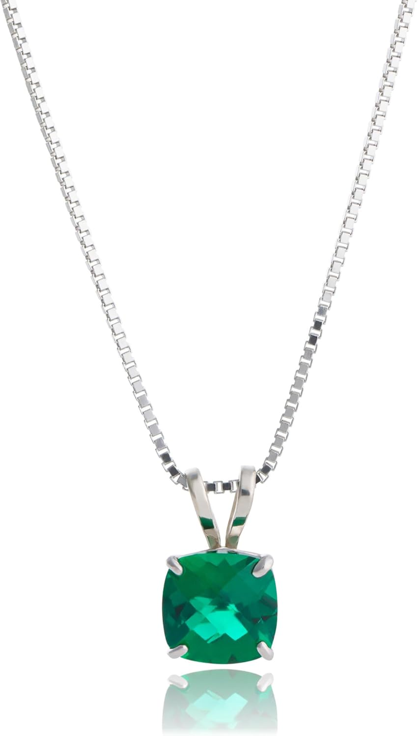 925 Sterling Silver Cushion Cut Birthstone Necklace for Women