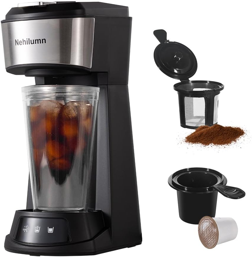 Nehilumn Single Cup Coffee Maker, 2-in-1 K-Cup & Ground Coffee, Auto Shut Off, Travel Mug Friendly