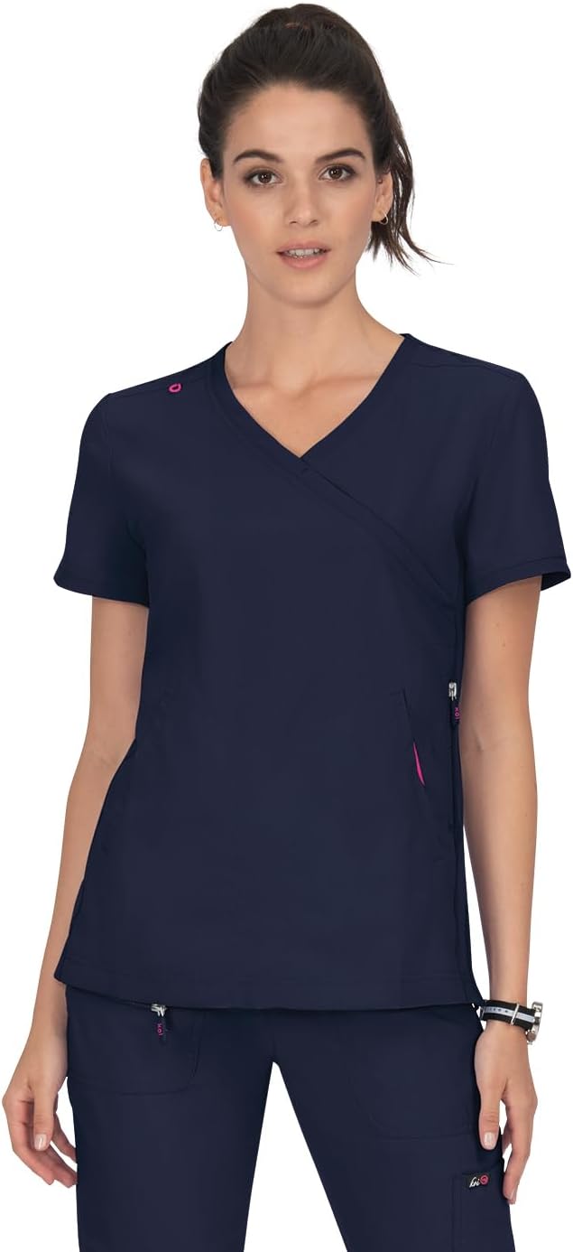 KOI Lite Women's Philosophy Mock Wrap Side Zipper Scrub Top