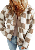 Sherpa Plaid Jacket for Women - Loose Button Down Winter Coat